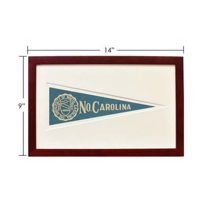 Vintage 14-inch North Carolina wool felt pennant framed in wood