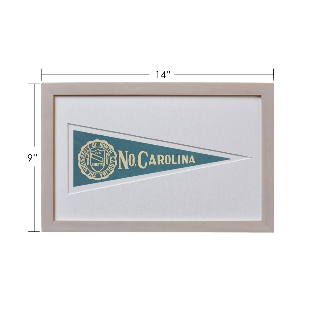 Vintage North Carolina wool felt pennant in wood frame