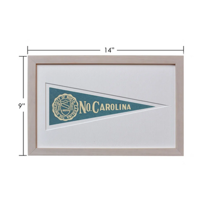 Vintage North Carolina wool felt pennant in wood frame