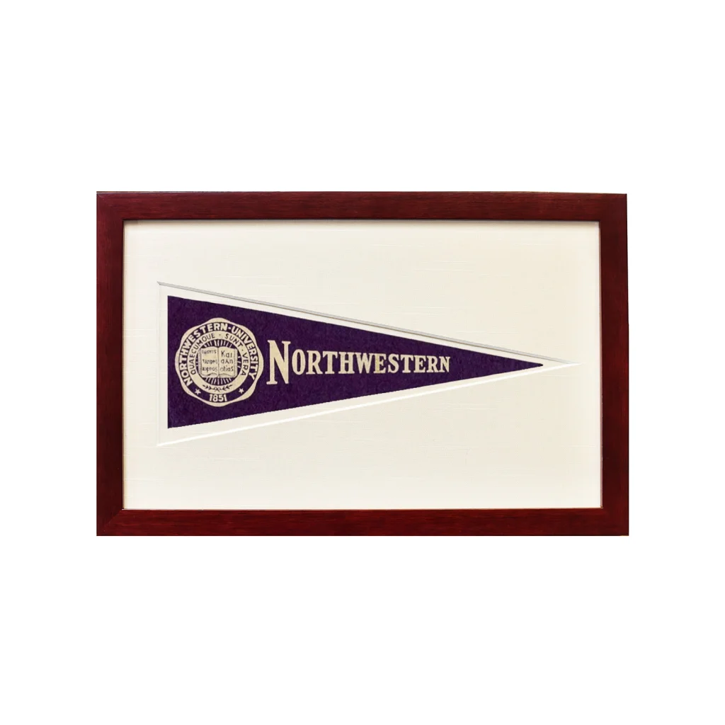Vintage Northwestern University Hormel pennant in frame