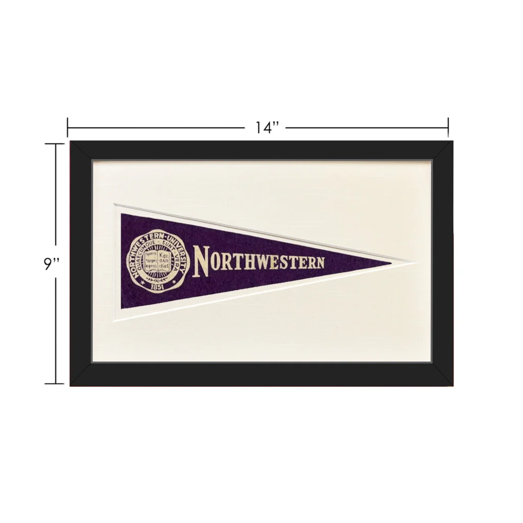 Vintage Northwestern University Hormel pennant in frame