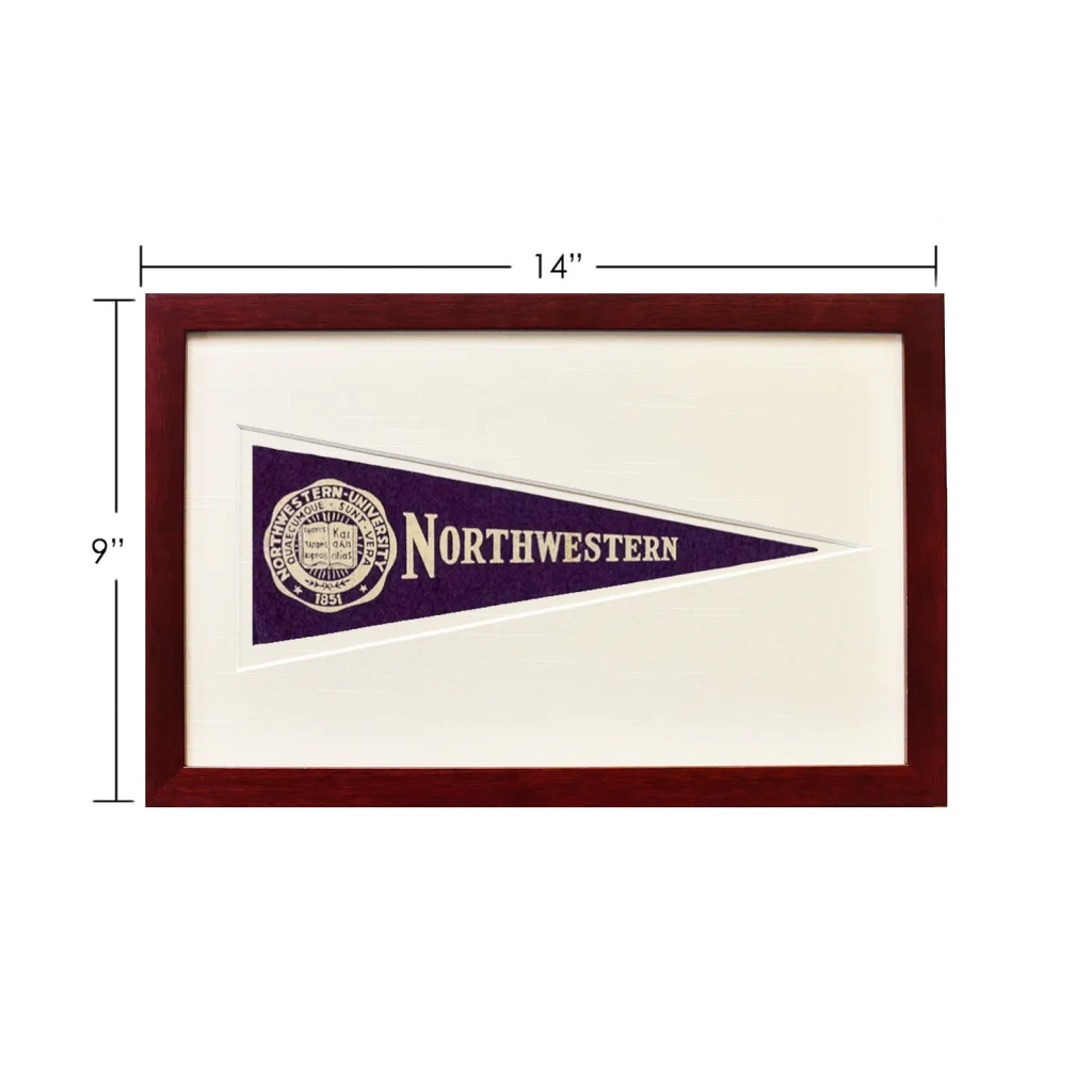 Vintage Northwestern University pennant framed on purple felt