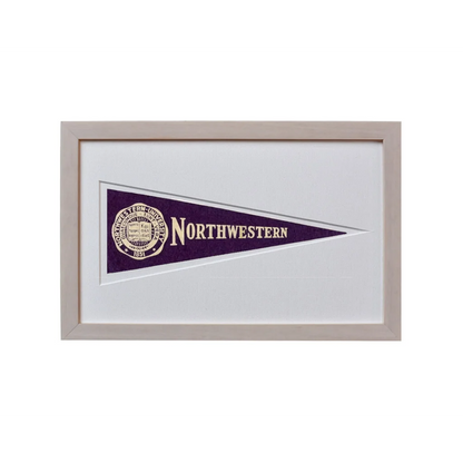 Framed vintage Northwestern University Hormel pennant in purple and cream