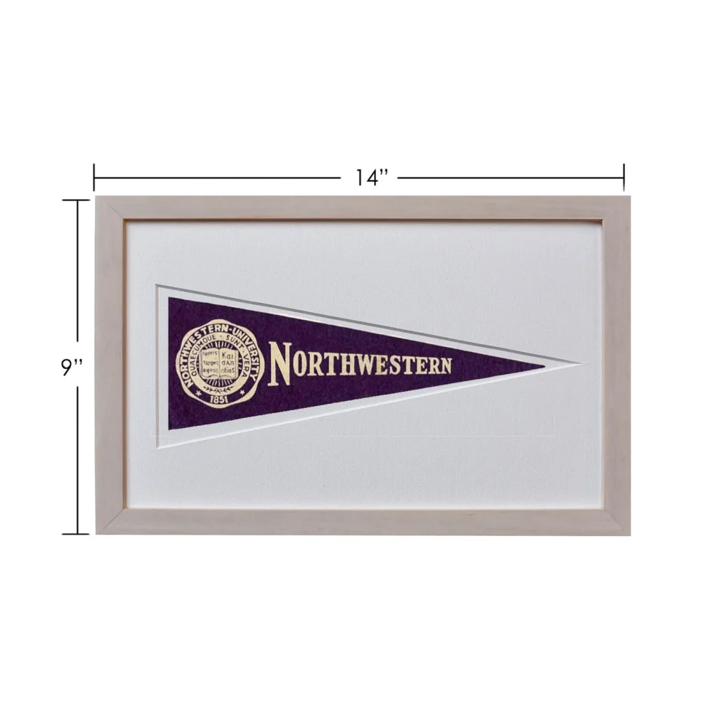 Vintage Northwestern University pennant in beige frame