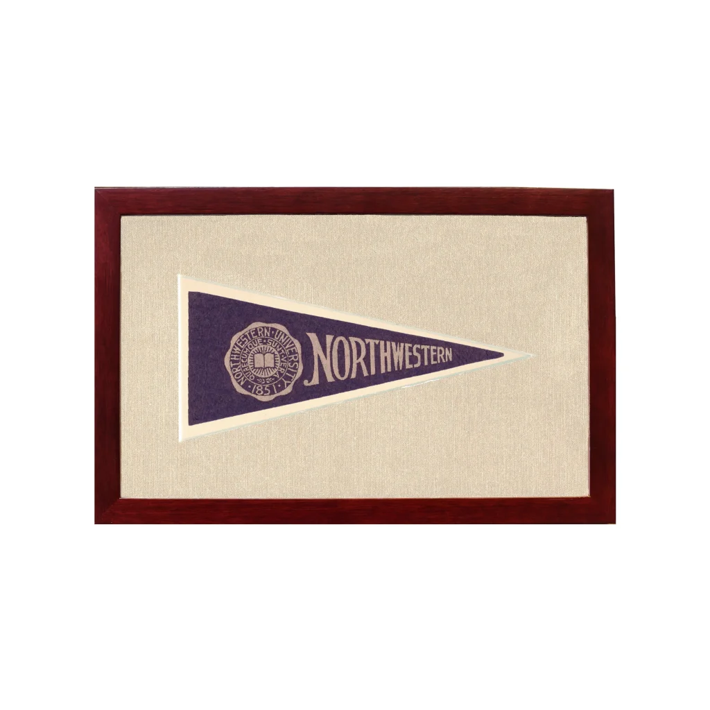 Vintage Northwestern University Pennant | 1950s Wool Felt Pennant Framed Display | vintageantiquesgifts.com