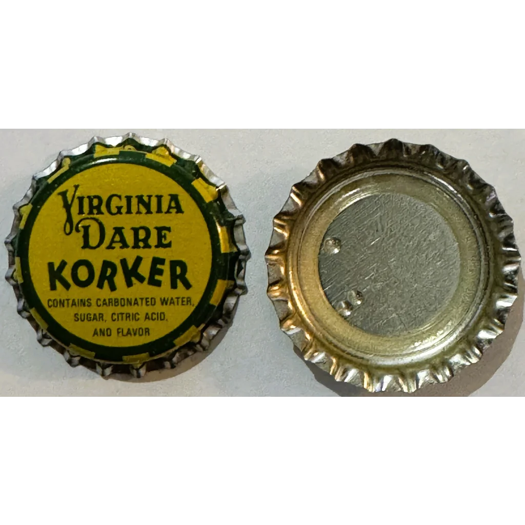 Vintage silver yellow Virginia Dare Korker bottle cap, NOS 1960s Zapata
