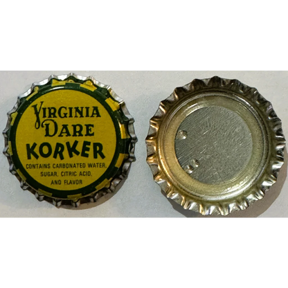 Vintage silver yellow Virginia Dare Korker bottle cap, NOS 1960s Zapata