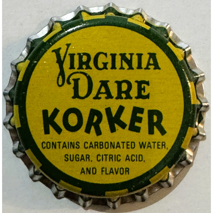 Vintage Virginia Dare Korker yellow green bottle cap, NOS 1960s Zapata