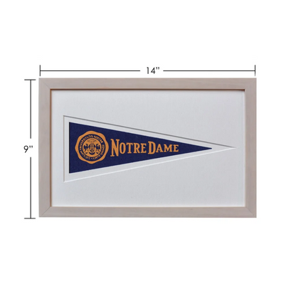 Framed vintage Notre Dame 1950s pennant flag collectible