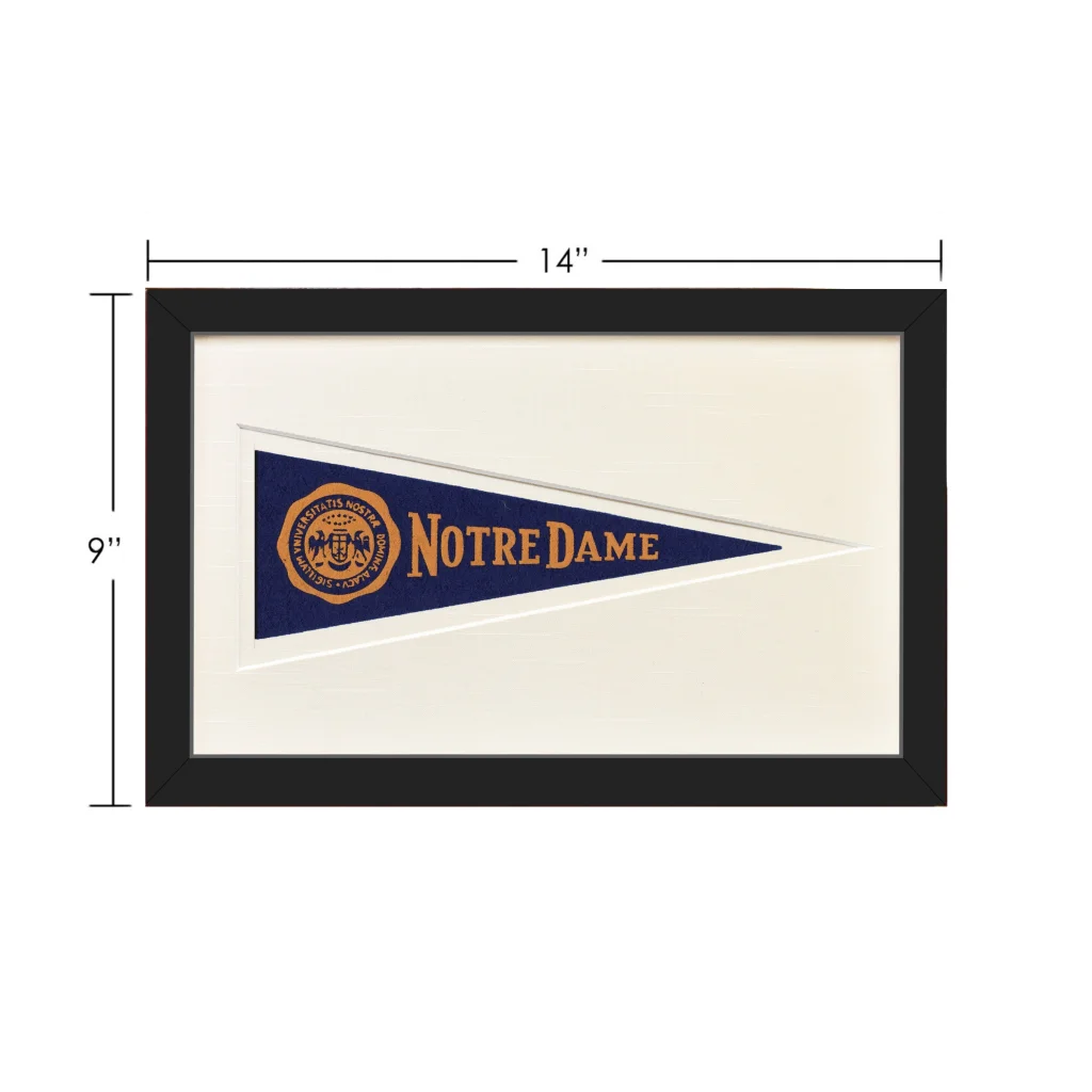 Vintage Notre Dame 1950s pennant flag framed collectible