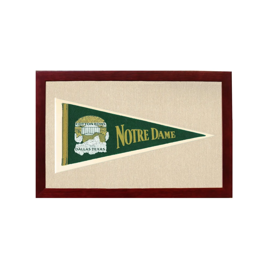 Vintage Notre Dame Pennant | 1950s Wool Felt Pennant Framed Display | vintageantiquesgifts.com