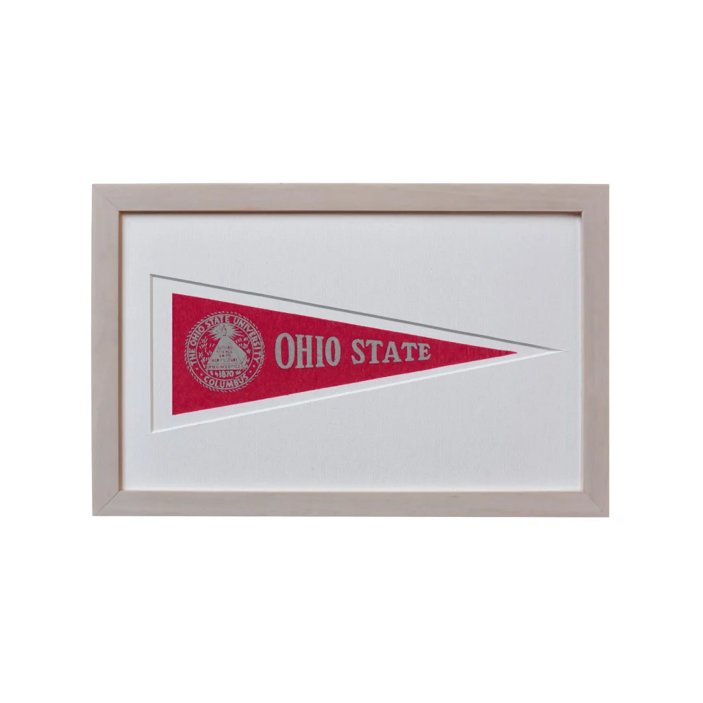 Vintage Ohio State 1950s Buckeyes pennant flag framed