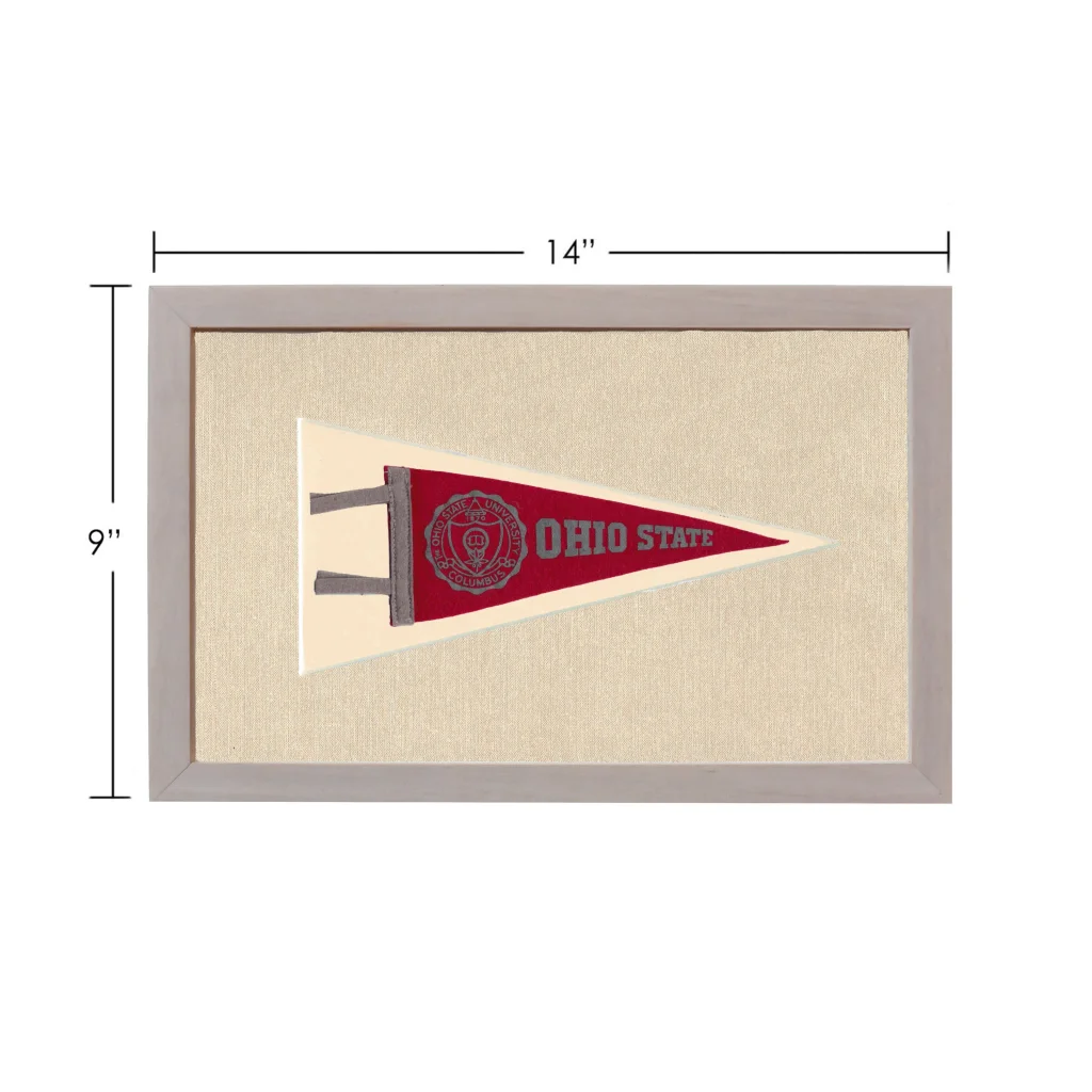 Vintage Ohio State pennant framed in red and cream with gray logo