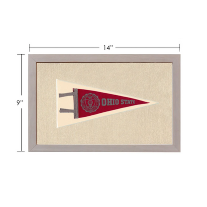 Vintage Ohio State pennant framed in red and cream with gray logo
