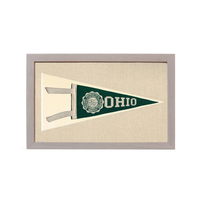 Vintage Ohio University pennant framed in green and cream