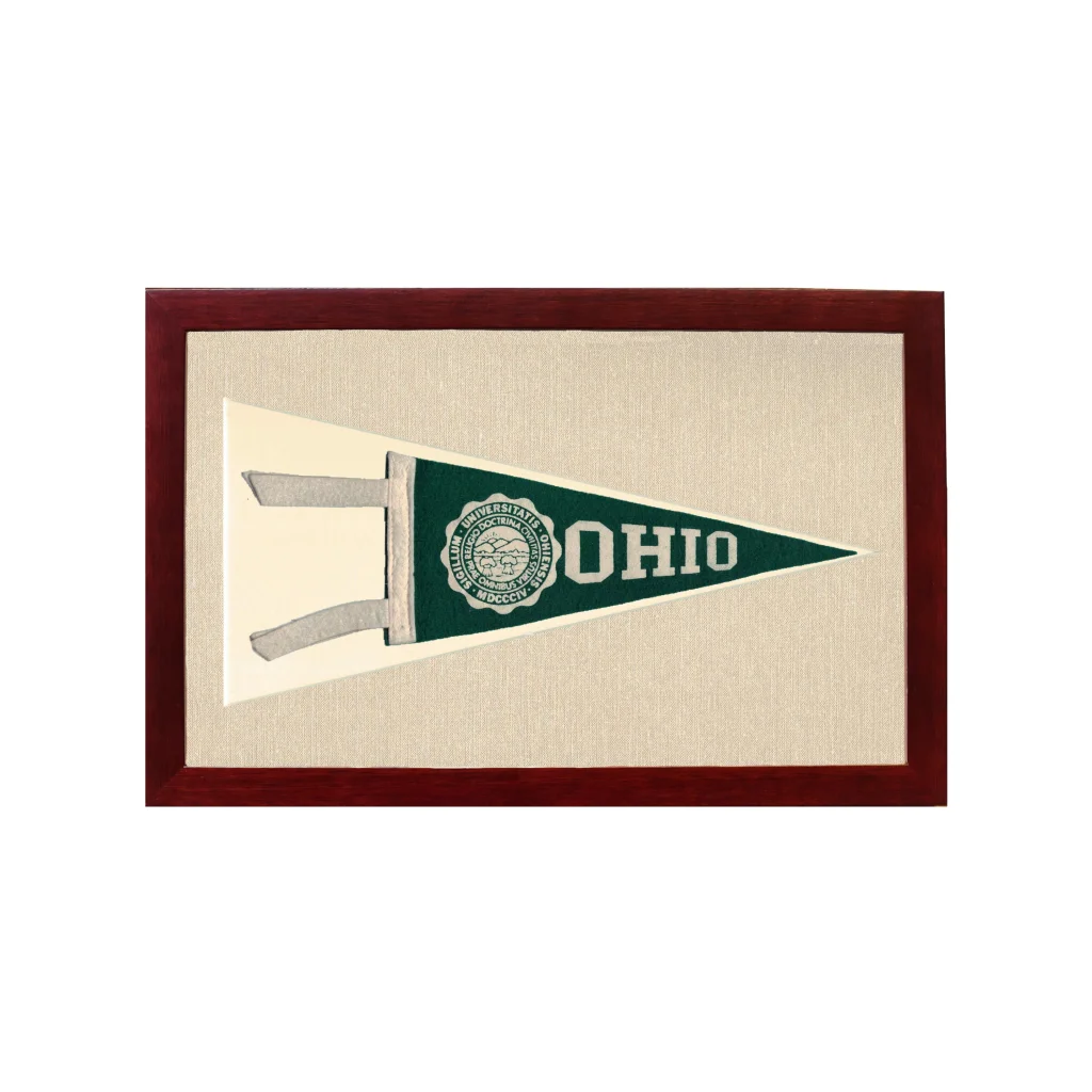 Vintage Ohio University pennant in green and white frame