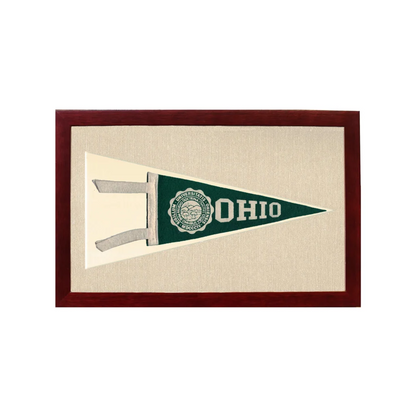 Vintage Ohio University pennant in green and white frame