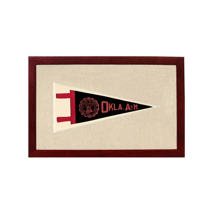 Vintage Oklahoma A and M Pennant | 1950s Wool Felt Pennant Framed Display | vintageantiquesgifts.com