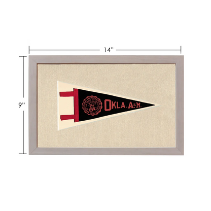 Vintage Oklahoma A&M black and red pennant in gray frame