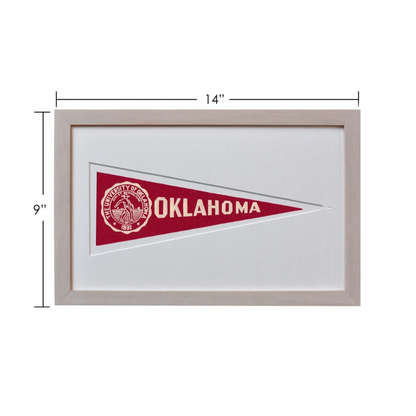 Vintage Oklahoma Hormel wool felt pennant flag framed 14 inches