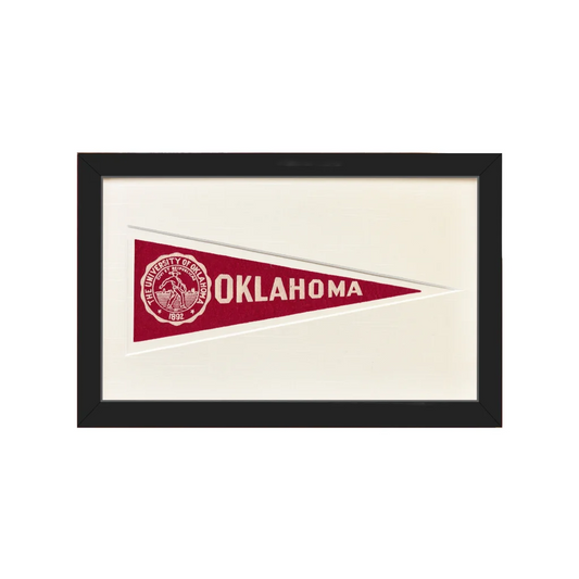Vintage wool felt Hormel pennant of Oklahoma in premium black frame