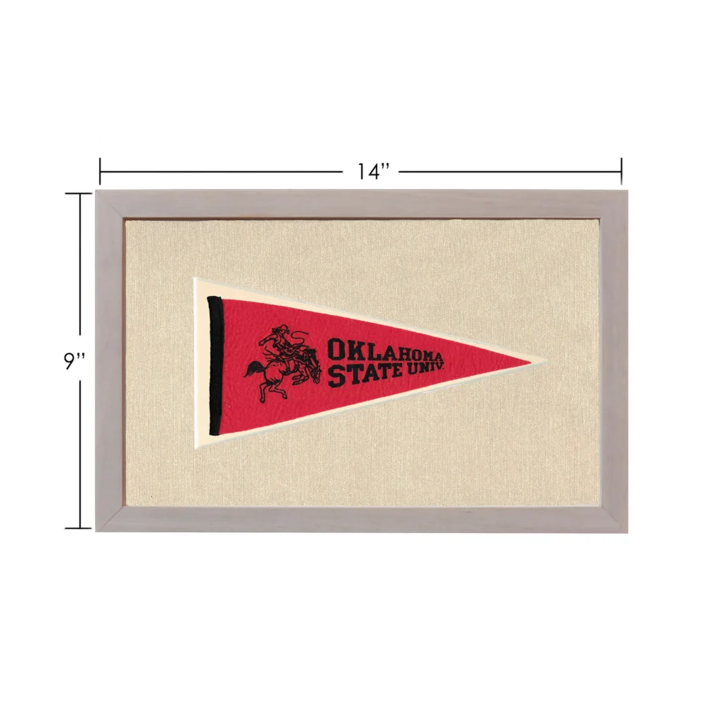 Vintage Oklahoma State University pennant in red with rider logo