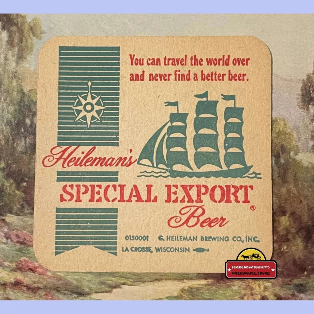 Vintage G. Heileman Brewing style beer coaster with ship and compass design