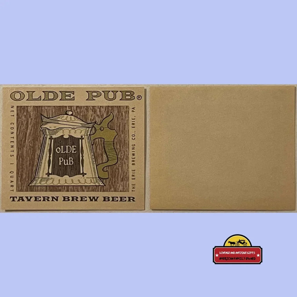 Vintage Olde Pub Tavern Brew Beer Label Erie Pa 1940s Advertisements Rare