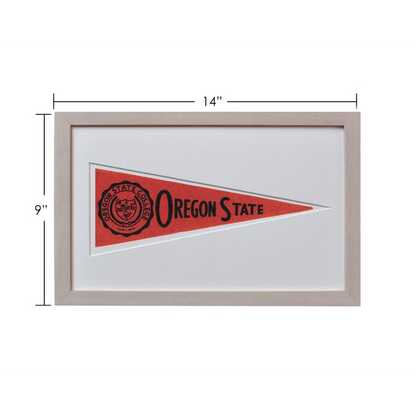 Framed vintage Oregon State Beavers 1950s pennant in red and white