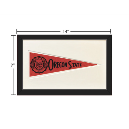Vintage Oregon State Beavers 1950s red pennant flag framed in black