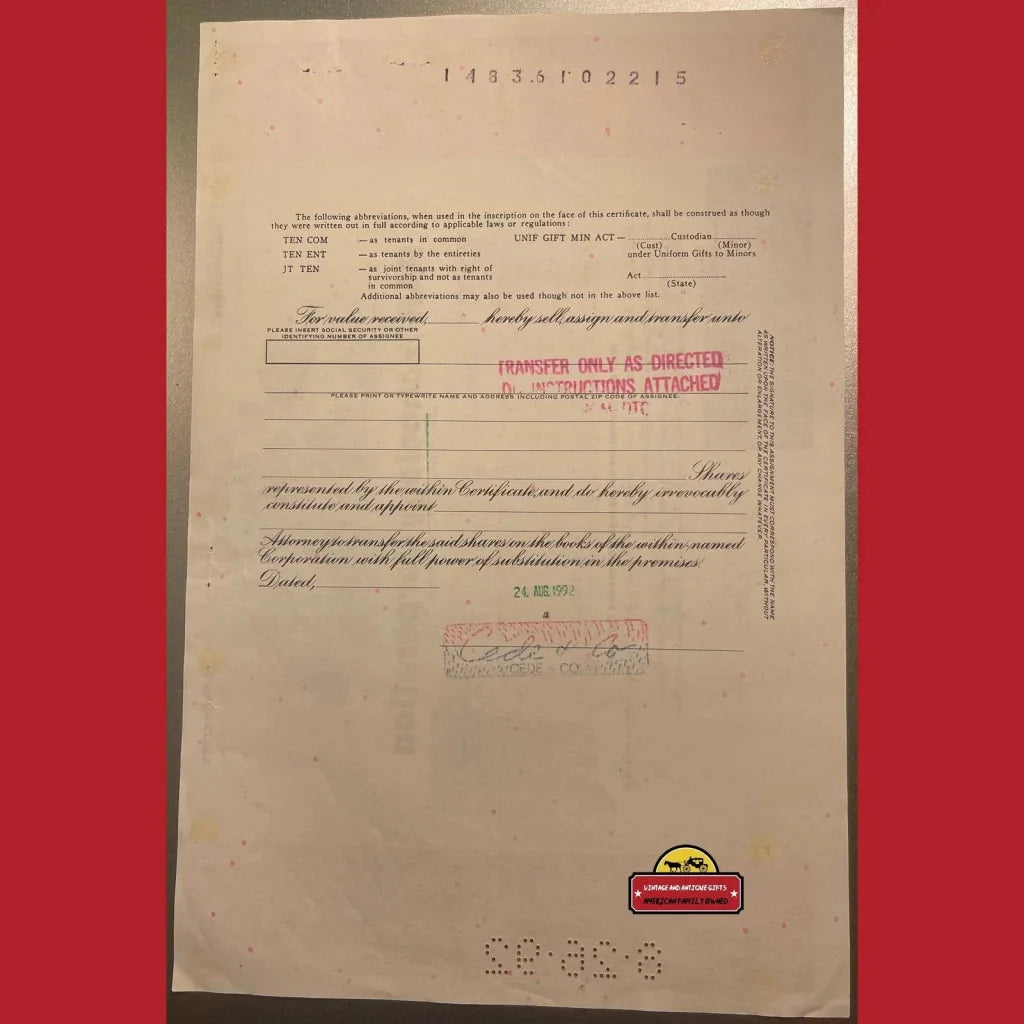 Vintage Par Technology Corp. Stock Certificate 1990s Mcdonalds Arby’s Dept. Of Defense Advertisements Rare PAR Cert