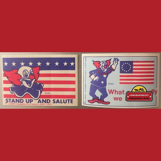 Vintage Patriotic Bicentennial Bozo The Clown Stickers 1975 Worlds Most Famous Clown! Advertisements Antique