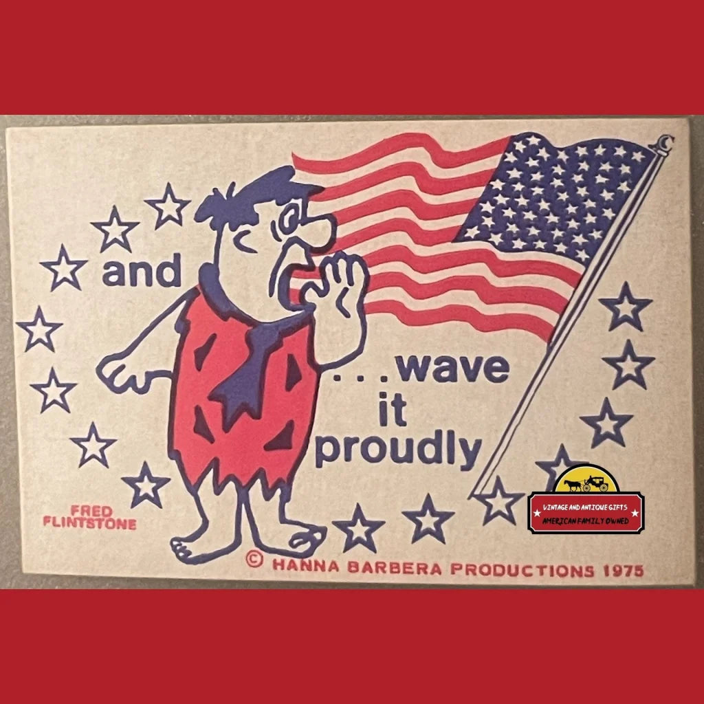 Vintage Patriotic Bicentennial Fred Flintstone Barney Rubble Stickers 1975 Advertisements Antique Collectible Items