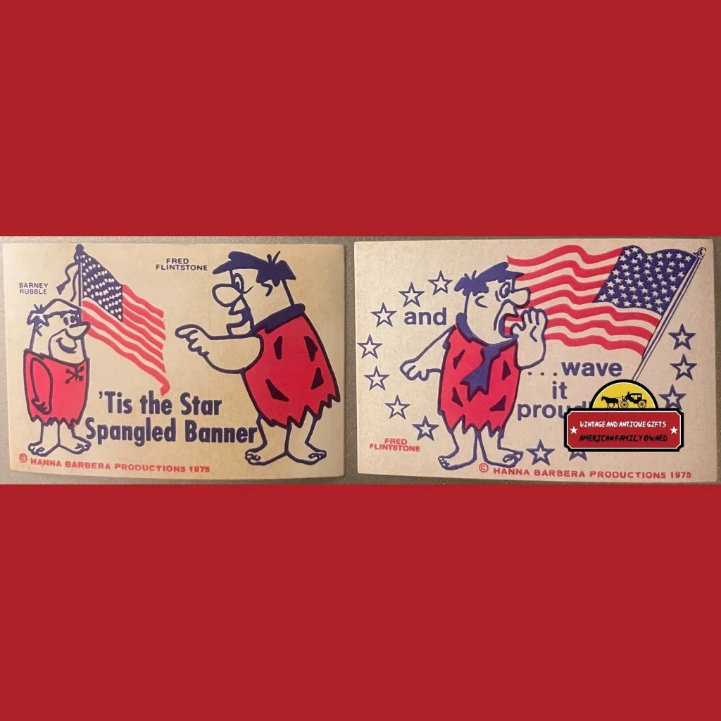 Vintage Patriotic Bicentennial Fred Flintstone Barney Rubble Stickers 1975 Advertisements Antique Collectible Items