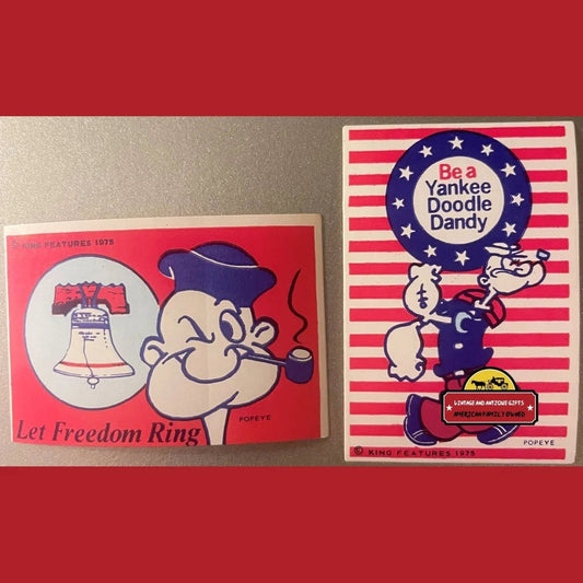 Vintage Patriotic Bicentennial Popeye Stickers 1975 American Icon Since 1929 Advertisements Antique Collectible Items