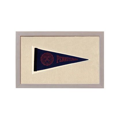 Vintage Pennsylvania pennant: navy blue Penn State with red crest in gray frame