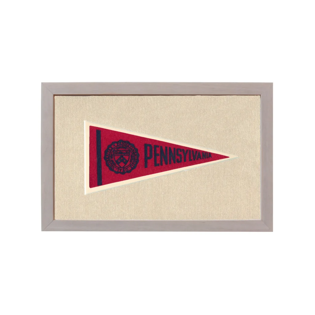 Vintage Pennsylvania pennant with red design and navy emblem