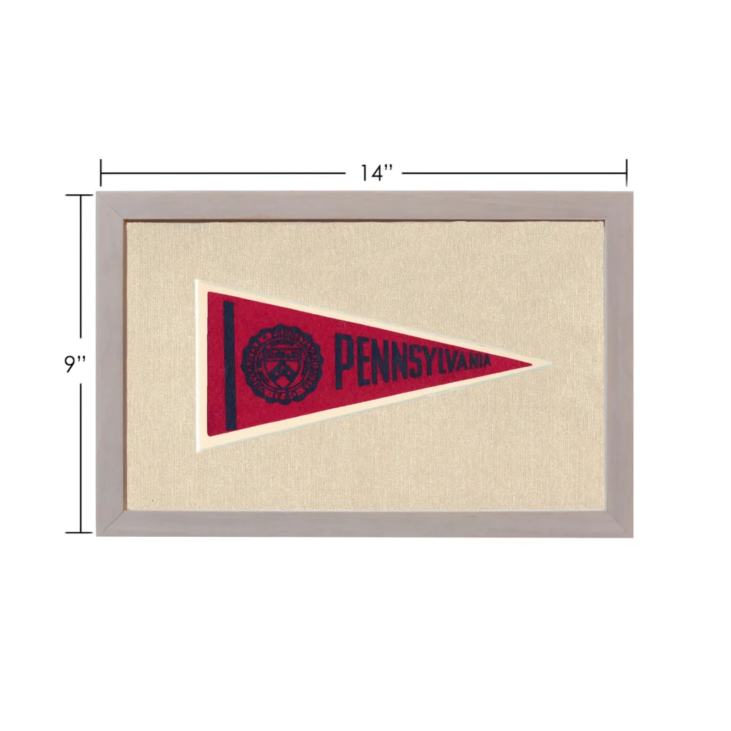 Vintage Pennsylvania pennant in red with navy blue lettering and emblem