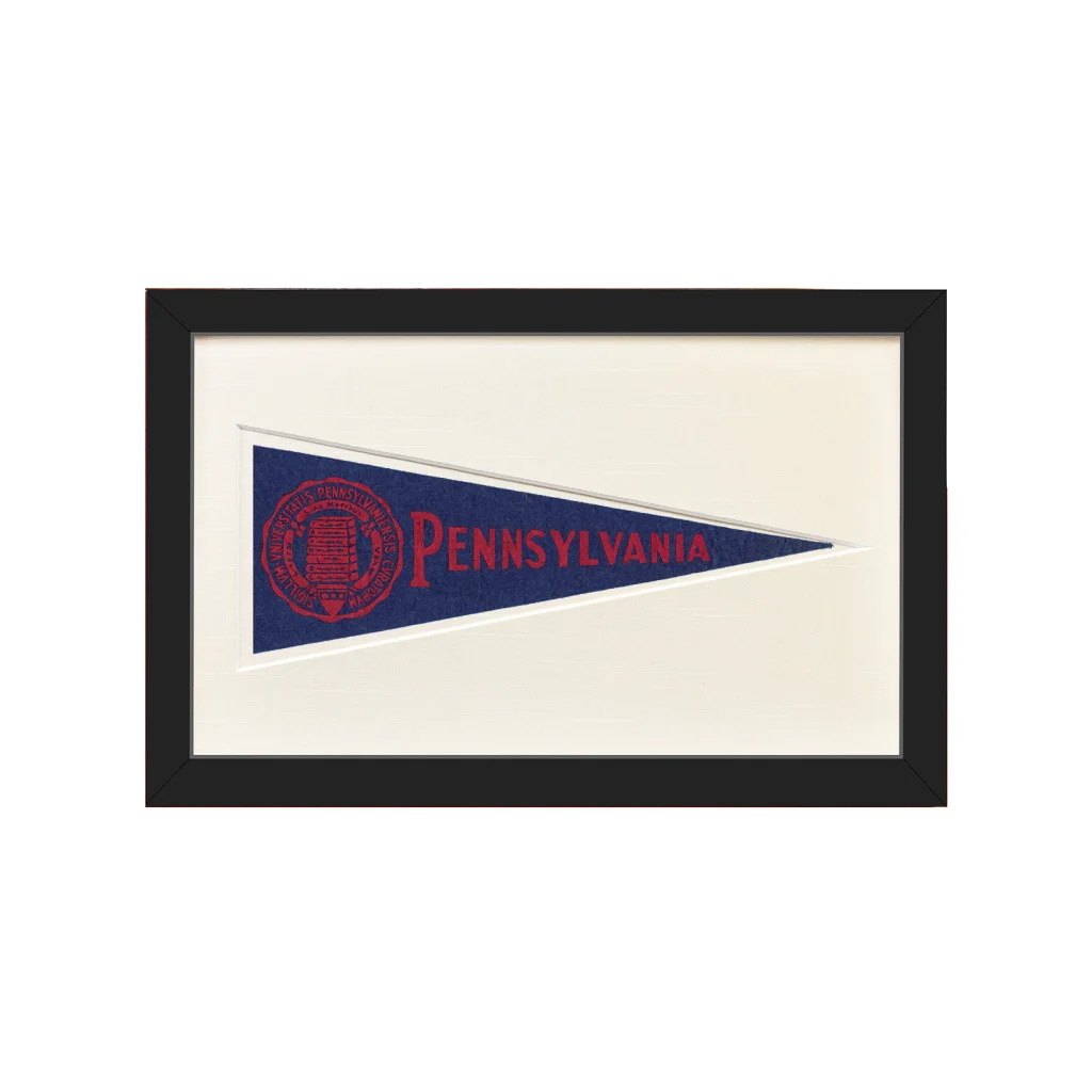 Framed vintage wool felt Pennsylvania pennant with crest
