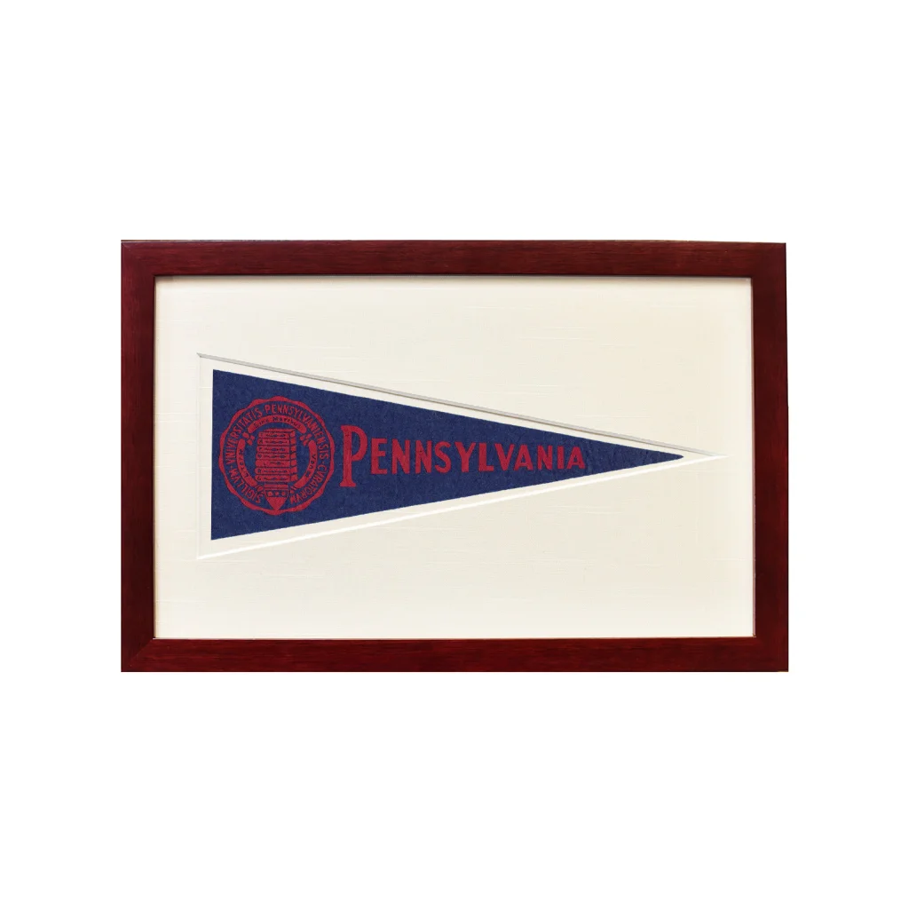 Vintage Pennsylvania wool felt pennant in red blue frame