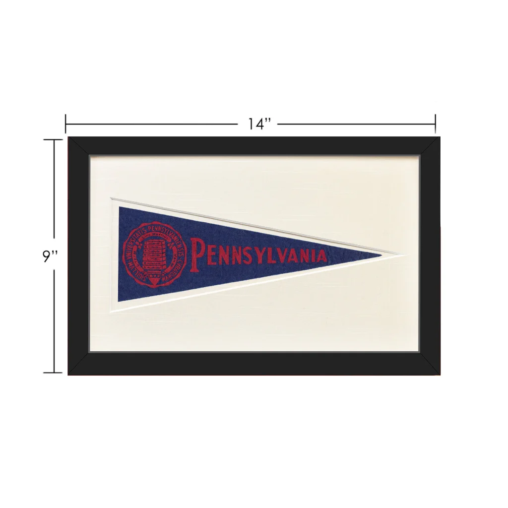 Framed Pennsylvania wool felt pennant in navy blue and red design