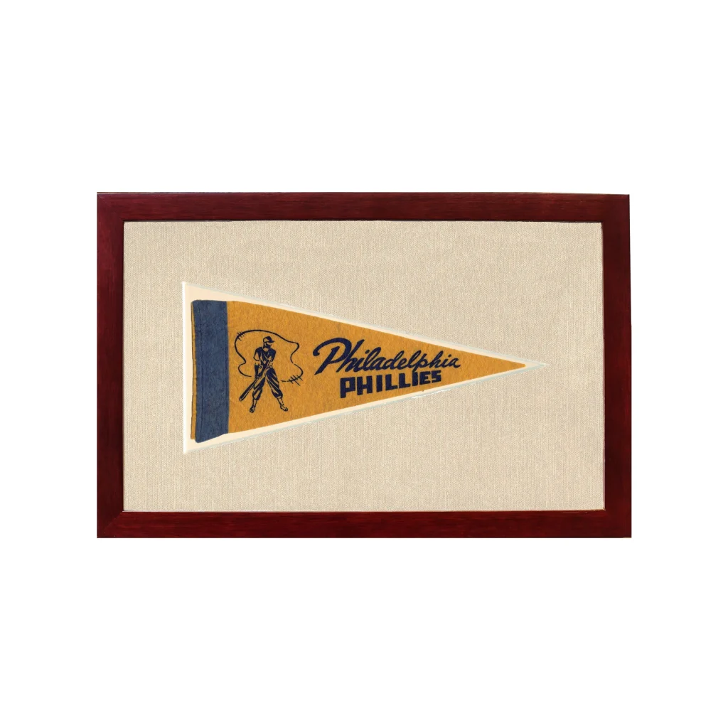 Vintage Philadelphia Phillies Pennant | 1950s Wool Felt Pennant Framed Display | vintageantiquesgifts.com