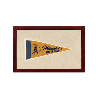 Vintage Philadelphia Phillies Pennant | 1950s Wool Felt Pennant Framed Display | vintageantiquesgifts.com