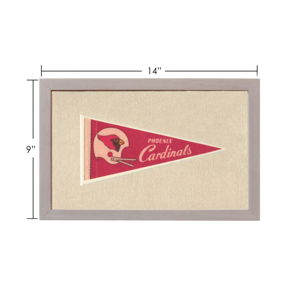 Vintage Phoenix Cardinals pennant in gray frame on beige background