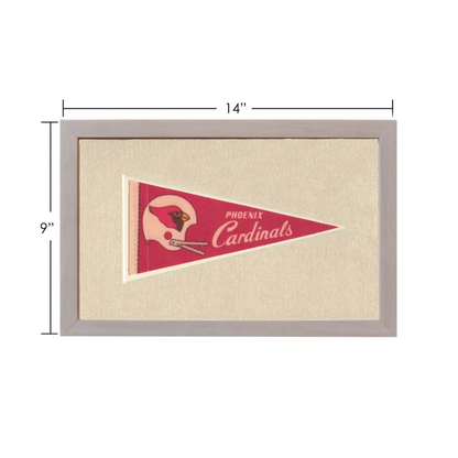 Vintage Phoenix Cardinals pennant in gray frame on beige background
