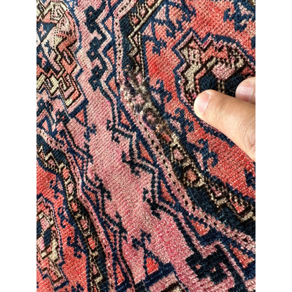 Hand touching Vintage Pink Geometric Rug Set Break with MLB career card note