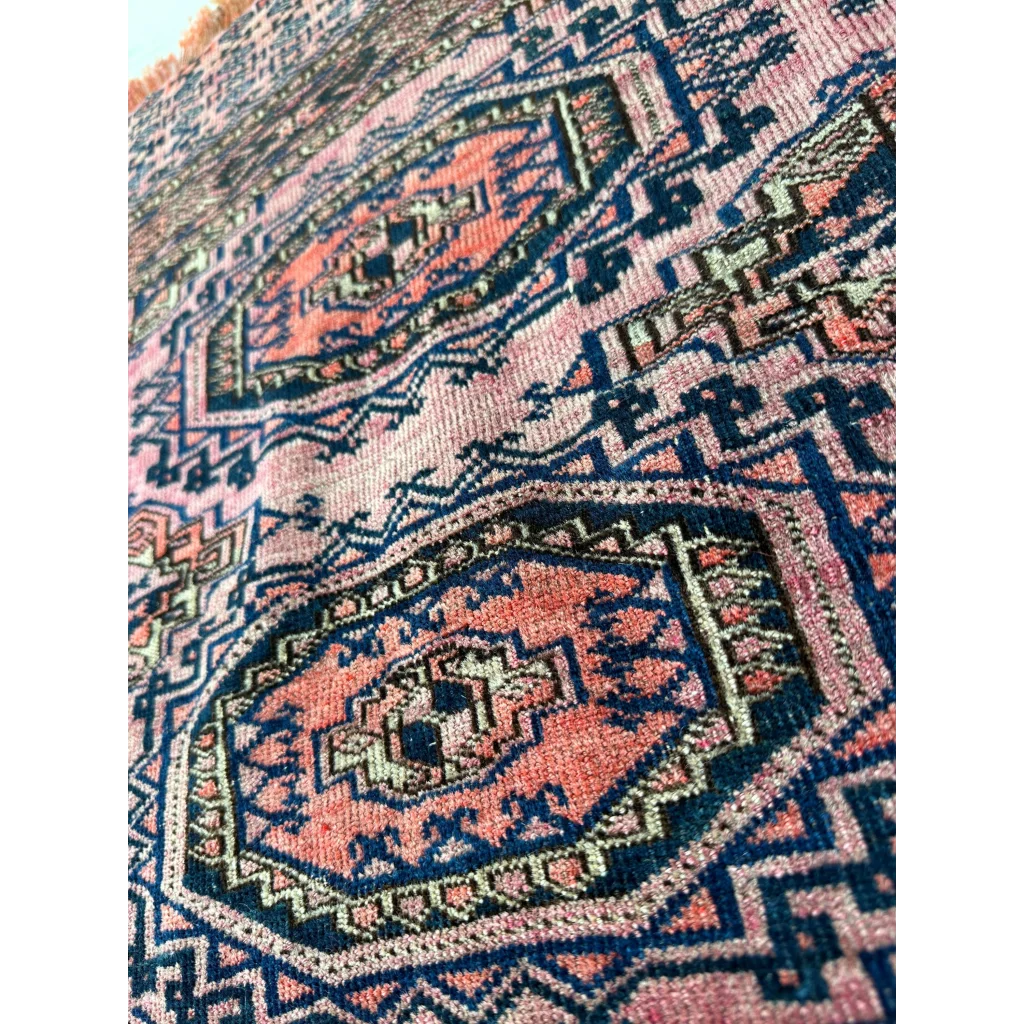 Vintage pink geometric rug set break ready with faded patterns