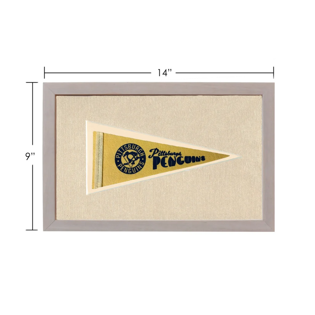 Vintage Pittsburgh Penguins pennant framed with gold background