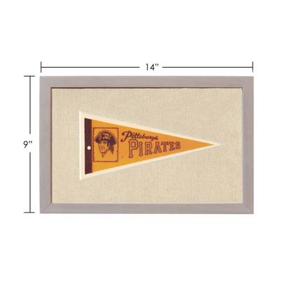 Vintage Pittsburgh Pirates pennant framed with yellow brown pirate mascot