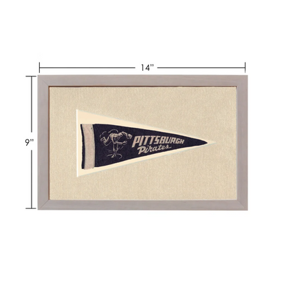 Vintage Pittsburgh Pirates pennant in gray frame on beige backing